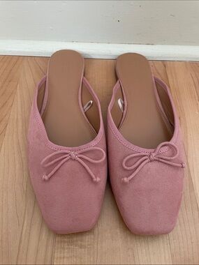 J. Crew Factory Women’s Pink Suede Bow Mule Flats, sz 8